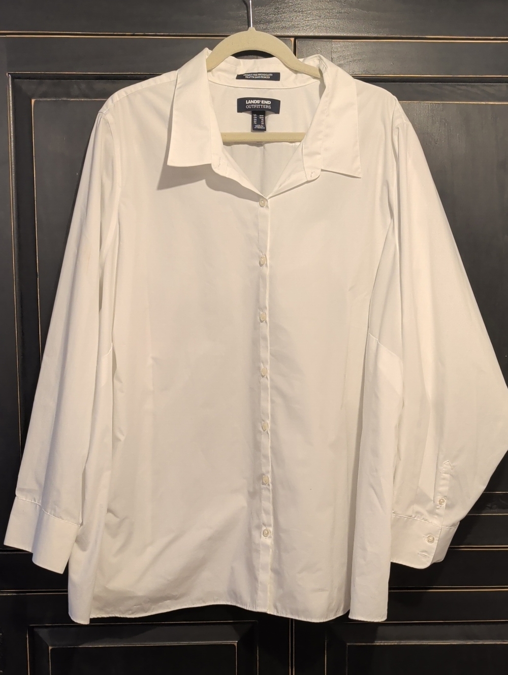 Lands' End White Long-Sleeve Button-Down Dress Shirt -34w